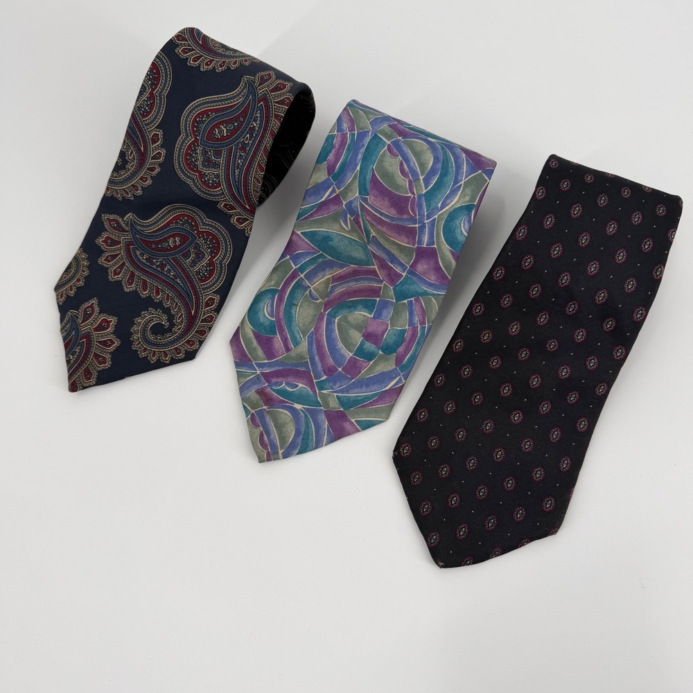 Christian Dior Silk Tie Bundle Vintage Paisley Geometric Abstract 3 Pack Mens